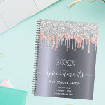 Silver glitter pink beauty Lounge appoints 2022 Planner<br><div class="desc">A nep silver metallic looking background with elegant rose gold, pink and vals silver glitter drips, paint drip look. Template for a year. Personalize and add a title, business name, contact met informatie over het front. The book title is written in white with a large modern hand lettered style script....</div>