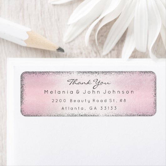 Silver Glitter Pink bedankt RSVP Delicate Etiket (Insitu)
