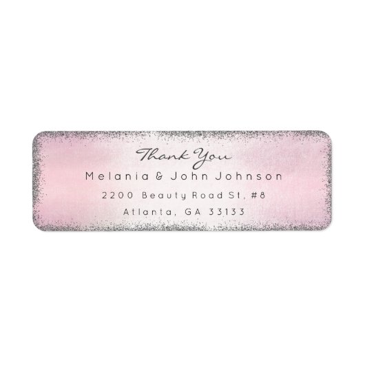 Silver Glitter Pink bedankt RSVP Delicate Etiket (Voorkant)