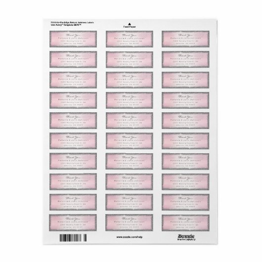 Silver Glitter Pink bedankt RSVP Delicate Etiket (Full Sheet)