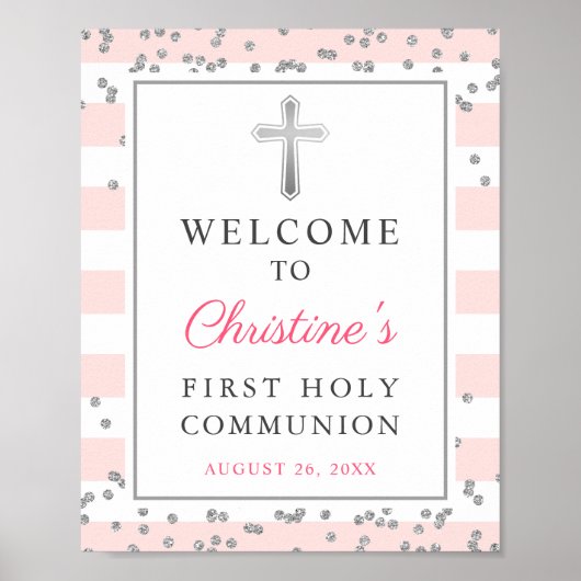 Silver Glitter Pink First Community Welcome Sign Poster (Voorkant)