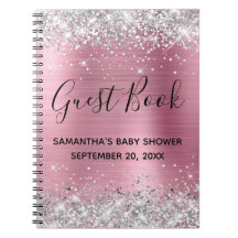 Silver Glitter Pink Folie Baby shower Guestbook