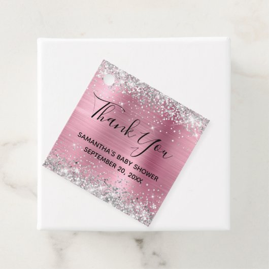 Silver Glitter Pink Folie Baby shower Hartelijk da Bedankjes Labels (In situ)