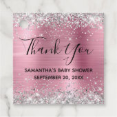 Silver Glitter Pink Folie Baby shower Hartelijk da Bedankjes Labels (Voorkant)