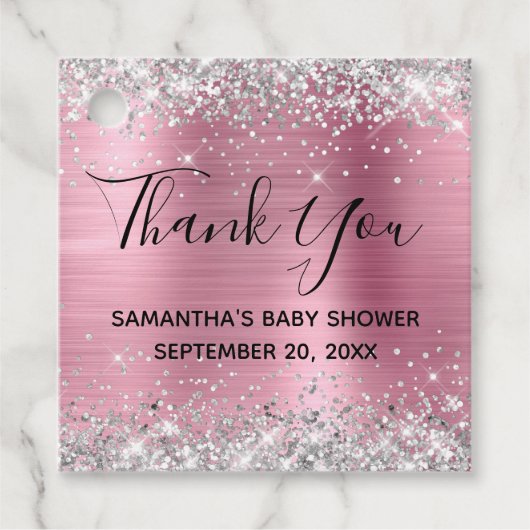 Silver Glitter Pink Folie Baby shower Hartelijk da Bedankjes Labels (Voorkant)