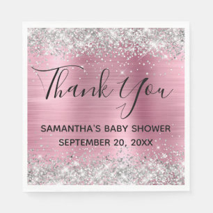 Silver Glitter Pink Folie Baby shower Hartelijk da Servet