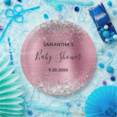 Silver Glitter Pink Folie Baby shower Papieren Bordje (Feest)