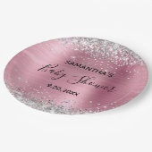 Silver Glitter Pink Folie Baby shower Papieren Bordje (Gekanteld)