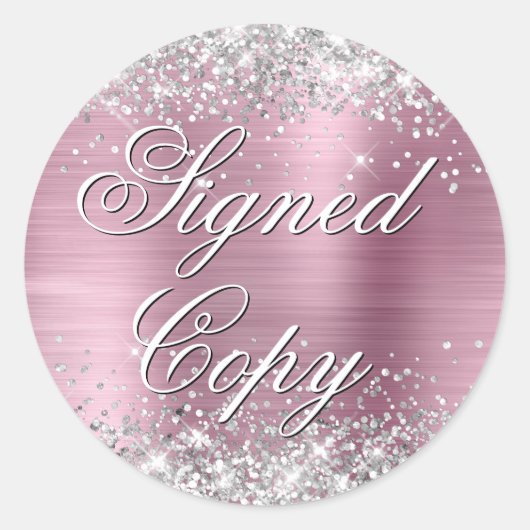 Silver Glitter Pink Folie Fancy gesigneerd exempla Ronde Sticker (Voorkant)