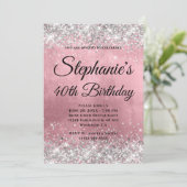 Silver Glitter Pink Folie Fancy Monogram Kaart (Staand voorkant)