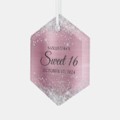 Silver Glitter Pink Folie Sweet 16 Glas Ornament (Voorkant links)