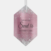 Silver Glitter Pink Folie Sweet 16 Glas Ornament (Voorkant Rechts)