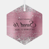 Silver Glitter Pink Folie Sweet 16 Glas Ornament (Achterkant)