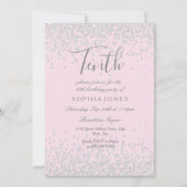 Silver Glitter Pink Girls 10e verjaardag Kaart (Voorkant)