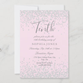 Silver Glitter Pink Girls 10e verjaardag Kaart