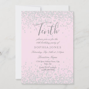 Silver Glitter Pink Girls 10e verjaardag Kaart