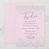 Silver Glitter Pink Girls 12e verjaardag Kaart (Voorkant / Achterkant)