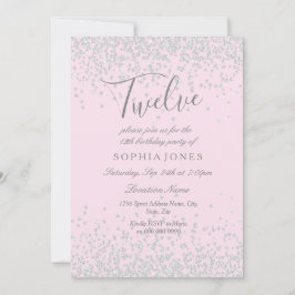Silver Glitter Pink Girls 12e verjaardag Kaart