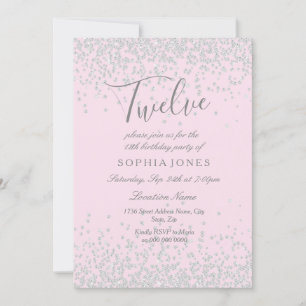 Silver Glitter Pink Girls 12e verjaardag Kaart