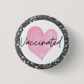 Silver Glitter Pink Heart Vaccinated Button (Voorkant)