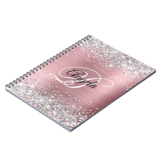 Silver Glitter Pink Metallic Fancy Monogram Notitieboek (Linkerzijde)