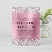 Silver Glitter Pink Ombre Folie Afstuderen Aankondiging (Staand voorkant)
