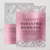 Silver Glitter Pink Ombre Folie Afstuderen Aankondiging (Voorkant / Achterkant)