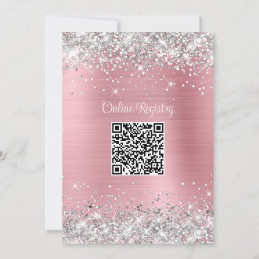 Silver Glitter Pink Online Registry Baby shower Kaart (Achterkant)