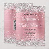 Silver Glitter Pink Online Registry Baby shower Kaart (Voorkant / Achterkant)