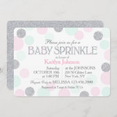 Silver Glitter Pink Seafoam Stippen Baby Sprinkle Kaart (Voorkant / Achterkant)