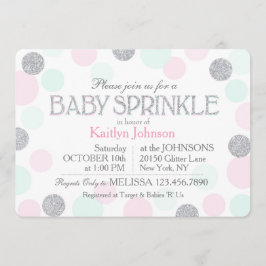 Silver Glitter Pink Seafoam Stippen Baby Sprinkle Kaart