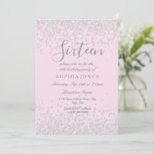 Silver Glitter Pink Sweet 16 16th Birthday Invite Kaart (Staand voorkant)