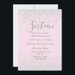 Silver Glitter Pink Sweet 16 16th Birthday Invite Kaart<br><div class="desc">Silver Glitter Pink Sweet 16 16th Birthday Invite</div>