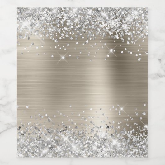 Silver Glitter Platinum Folie Blank Wijn Etiket (Enkel label)