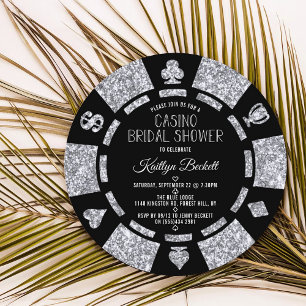 Silver Glitter Poker Chip Casino Vrijgezellenfeest Kaart