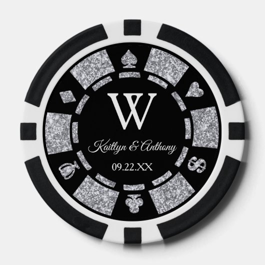 Silver Glitter Poker Chip Casino Wedding (Voorkant)