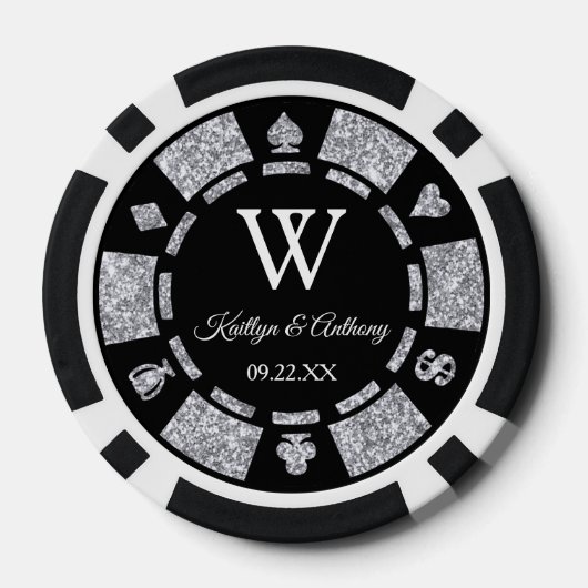 Silver Glitter Poker Chip Casino Wedding (Achterkant)