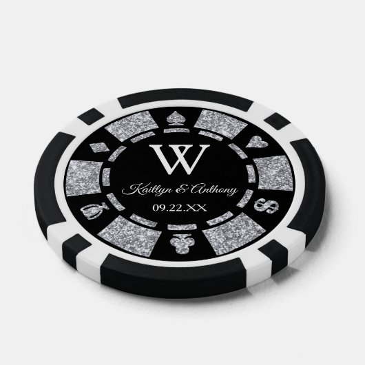 Silver Glitter Poker Chip Casino Wedding (Enkel)