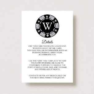Silver Glitter Poker Chip Casino Wedding Detail Informatiekaartje