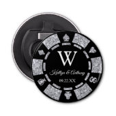 Silver Glitter Poker Chip Casino Wedding Favor Button Flesopener (Voorkant)