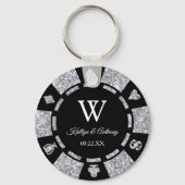 Silver Glitter Poker Chip Casino Wedding Favor Sleutelhanger (Voorkant)
