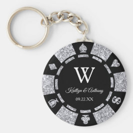 Silver Glitter Poker Chip Casino Wedding Favor Sleutelhanger