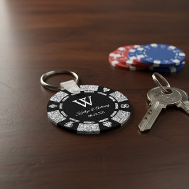 Silver Glitter Poker Chip Casino Wedding Favor Sleutelhanger