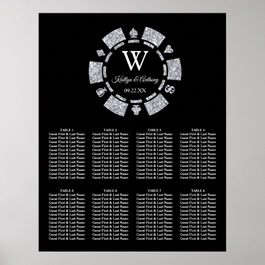 Silver Glitter Poker Chip Casino Wedding Poster (Voorkant)
