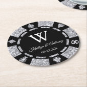 Silver Glitter Poker Chip Casino Wedding Ronde Kartonnen Onderzetter (Gebogen)