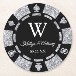 Silver Glitter Poker Chip Casino Wedding Ronde Kartonnen Onderzetter<br><div class="desc">Viel in stijl met deze trendy pokerchip onderzetters. Het ontwerp is gemakkelijk te personaliseren met je eigen formulering en je familie en vrienden zullen enthousiast zijn als ze deze geweldige onderzetters zien.</div>