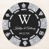 Silver Glitter Poker Chip Casino Wedding Ronde Kartonnen Onderzetter (Voorkant)