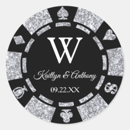 Silver Glitter Poker Chip Casino Wedding Ronde Sticker