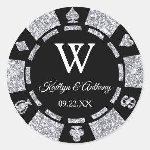 Silver Glitter Poker Chip Casino Wedding Ronde Sticker