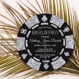 Silver Glitter Poker Chip Las Vegas Bachelor Party Kaart